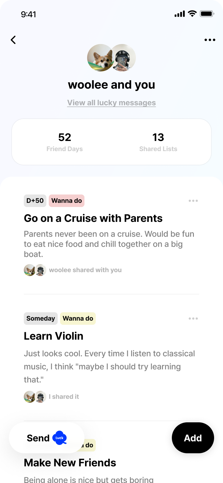 WannaList App Screenshot - Create and Share Bucket Lists